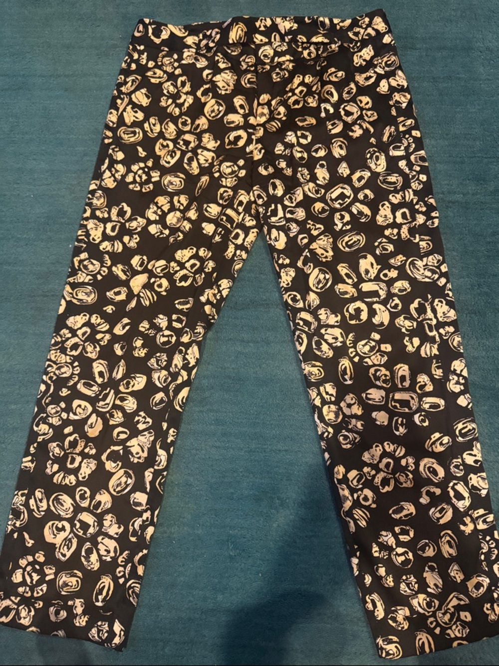 Thakoon Black and Cream Capris with Abstract Floral Print